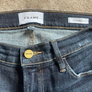 Frame Denim Le Garçon Crop Dark Indigo Jeans with Gold Button